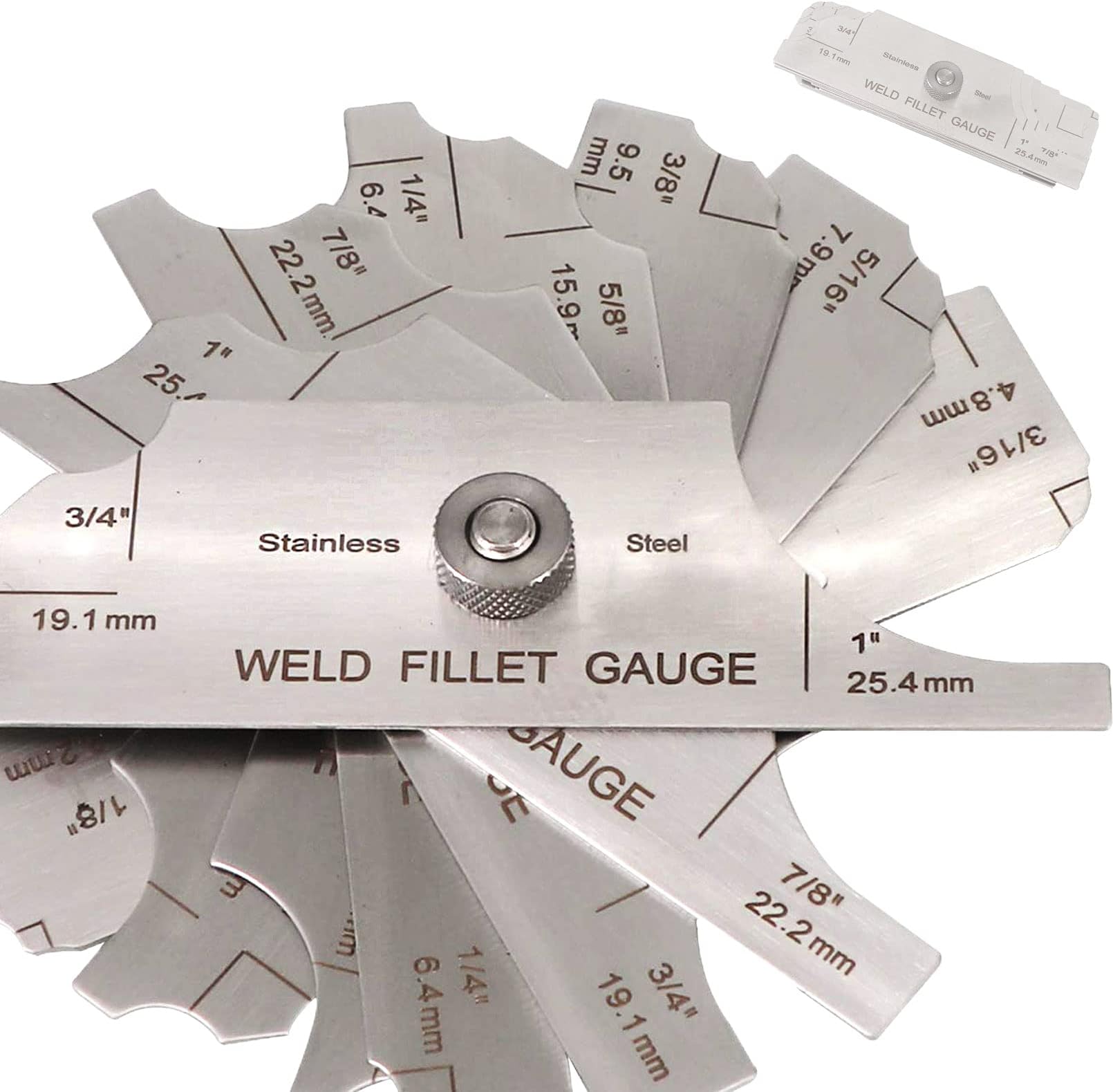 Stainless steel fillet weld set gage Rl Gauge welding inspection test Unlar metric & inch Accurate 7-pieces