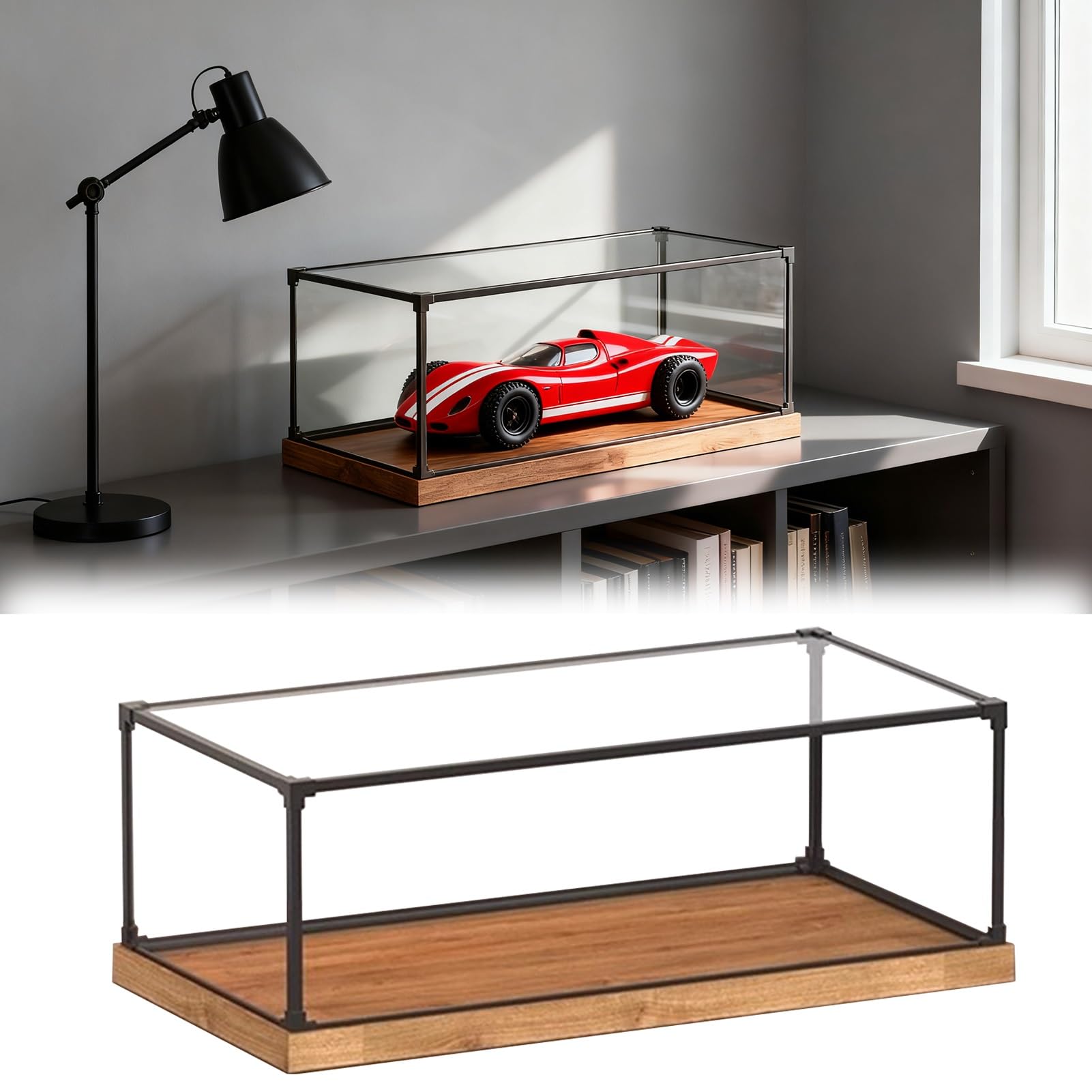 Vetrina Acrilico Vetrina in Acrilico Trasparente da Banco, Grande Scatola di Protezione Antipolvere Autoassemblata, Scatola Portaoggetti per Modellini di Auto(50x25x30cm(20"x10"x12"))