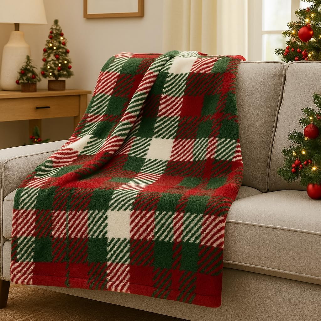 The Big One Throw Blanket Plush Super Soft Warm Cozy for Living Room 60 x 72 inches Oversized (Holiday Plaid)