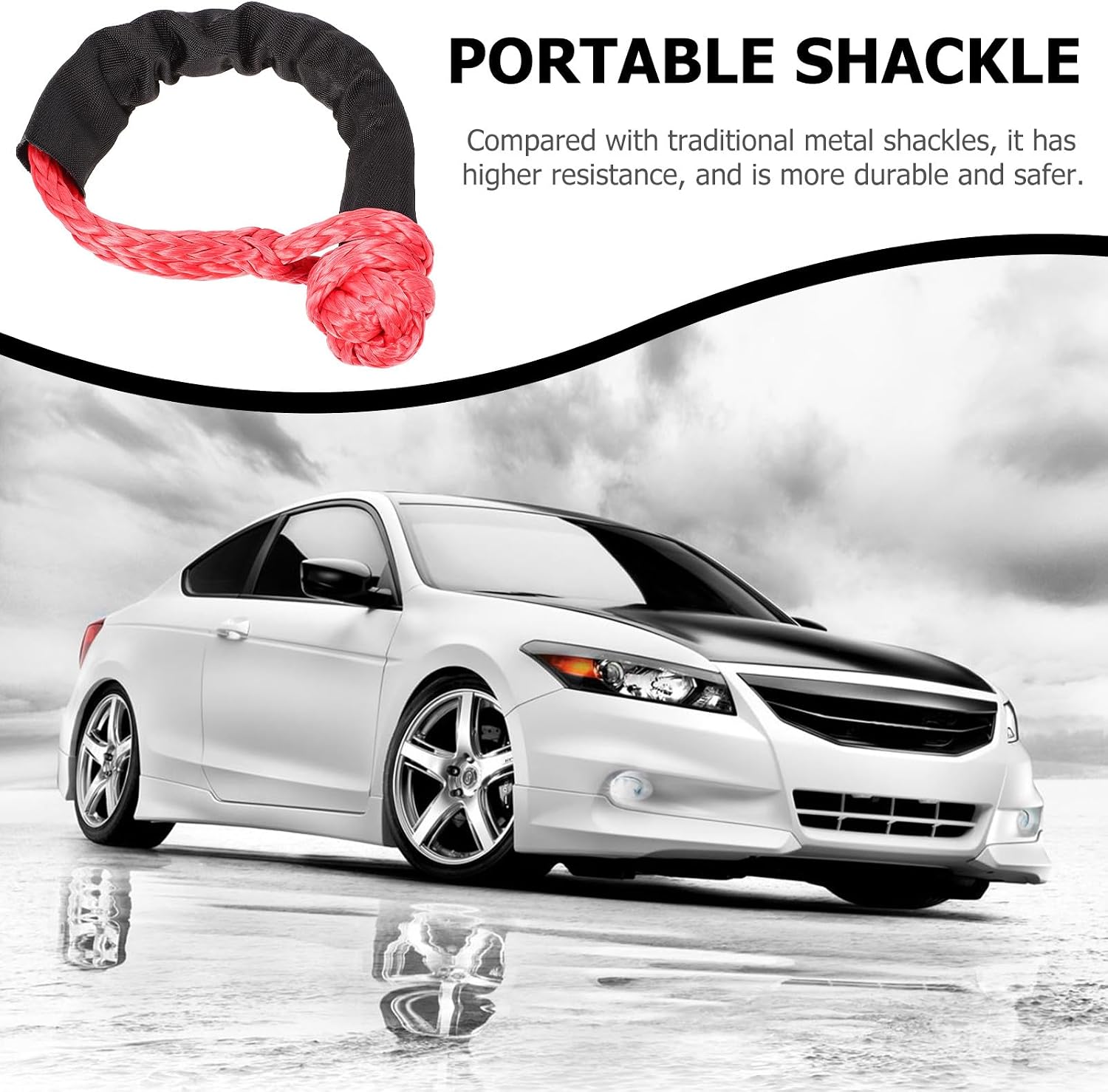 Ciieeo 17 Ton Flexible Nylon Shackle Winch Cable Red Soft Knot Rope Wear-Resistant Portable Towing Accessory for Off-Road and Vehicle Repair