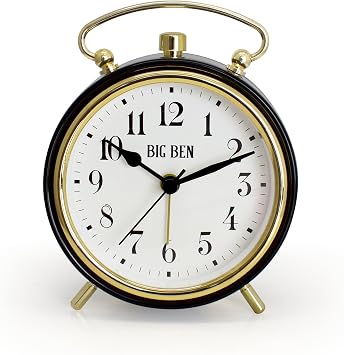 Westclox Big Ben Classic Battery Operated Alarm Clock with Luminous Hands Large Easy Read Dial Loud Alarm Vintage Metal Case Glass Lens Black Gold Trim
