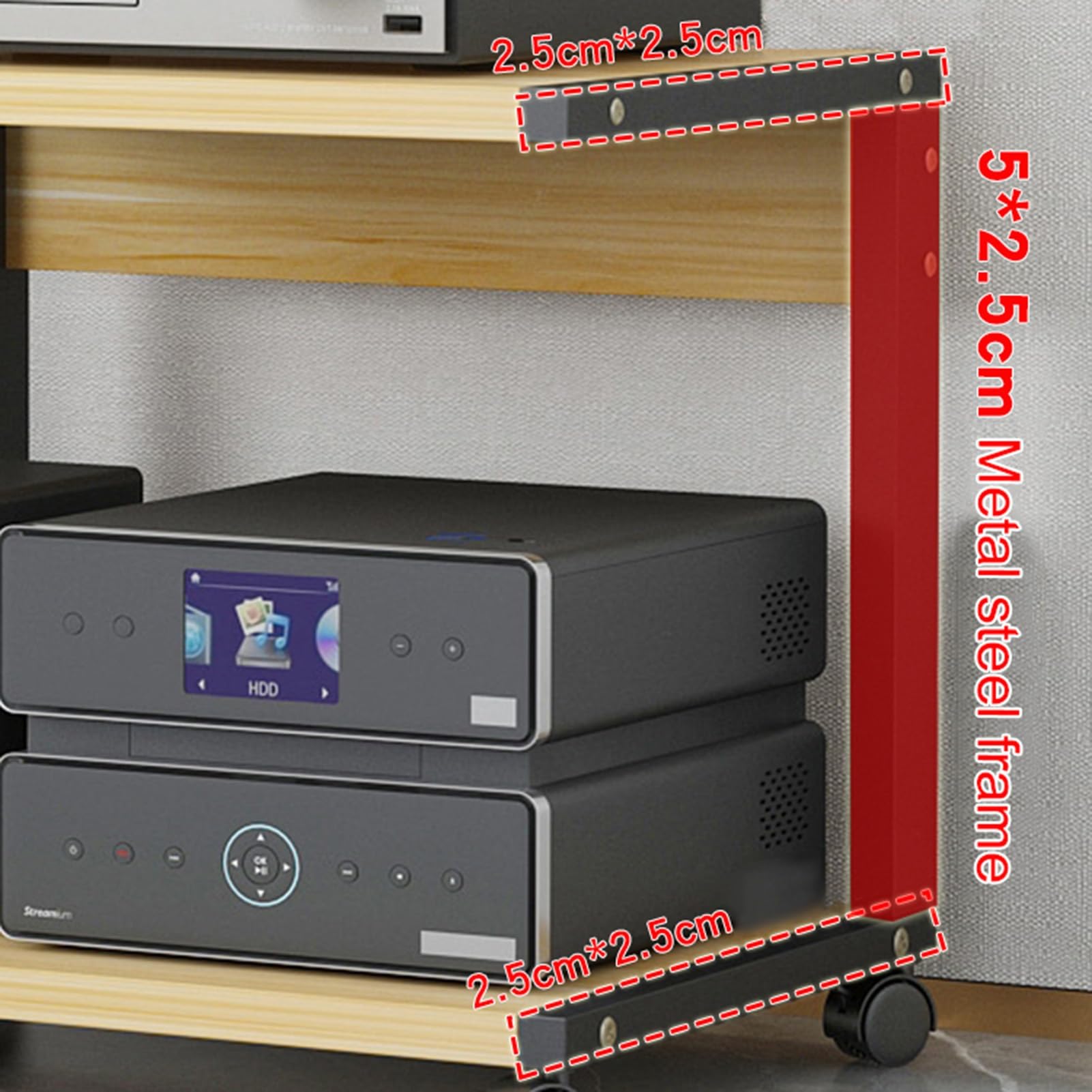 Supporto multimediale mobile a 2 livelli con ripiano multifunzione aperto per lettore DVD/TV box/console di gioco/accessori TV, armadio componente stereo audio-video (L, H 35 cm)