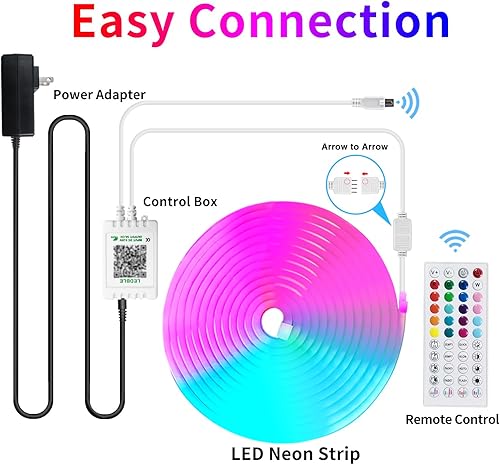 Miniatura 7 de Yeewhale Tira de luces LED de neón LED RGB de 50 pies y 24 V, con control remoto, control de aplicación, IP65, impermeable, flexible, tira de luces