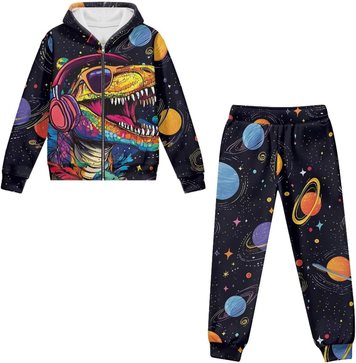 Girls Boys Casual 2 Piece Suit Set Long Sleeve Zipper Sweatshirts and Sweatpants with Pockets Fall Winter Tracksuit