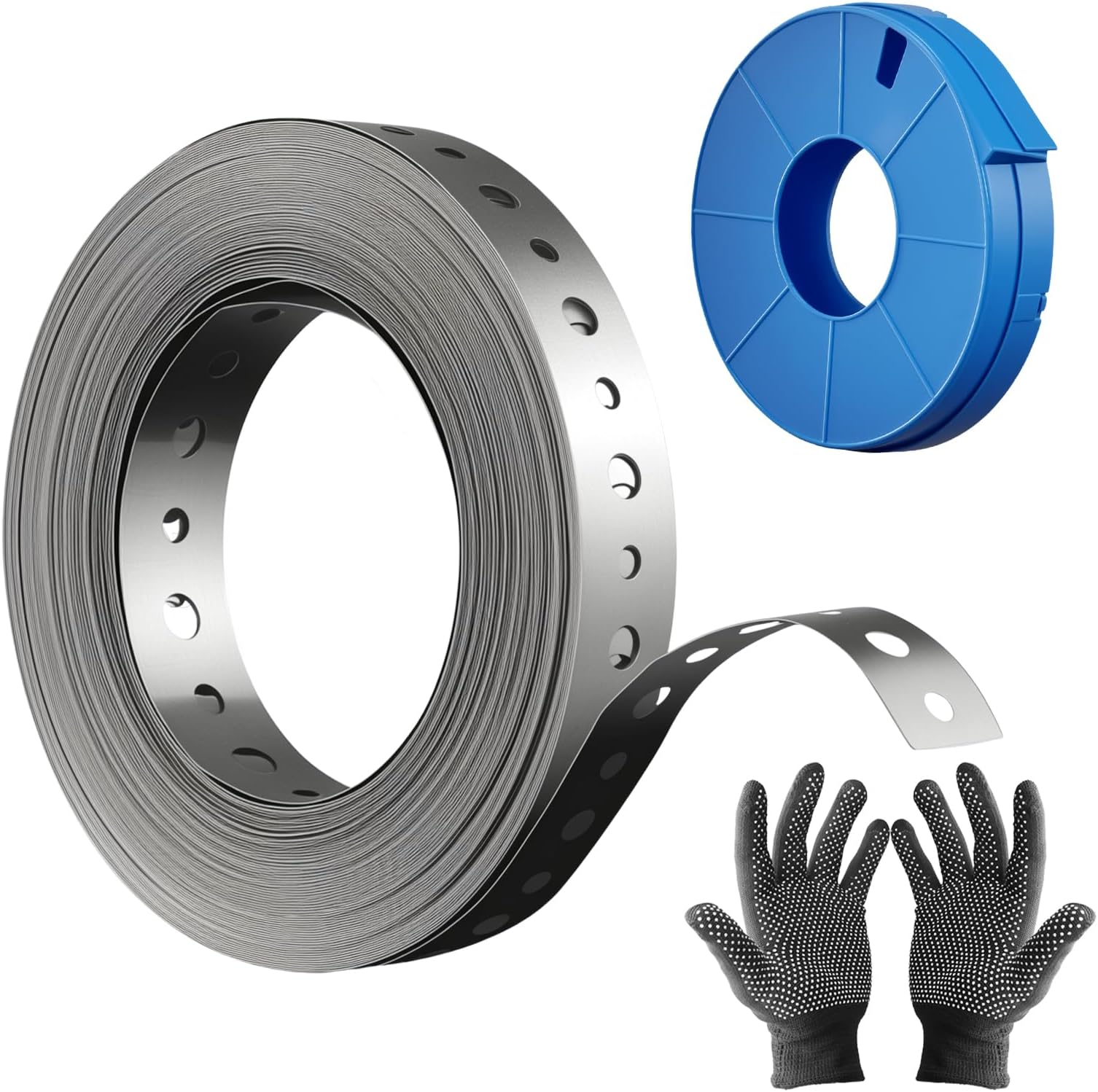 Galvanized Metal Pipe Strap 3/4" x 66 FT, 32-Gauge - Metal Hanger Strapping with Holes for Pipe Support, Flexible Trimming | Includes Storage Case & Gloves (66 FT)