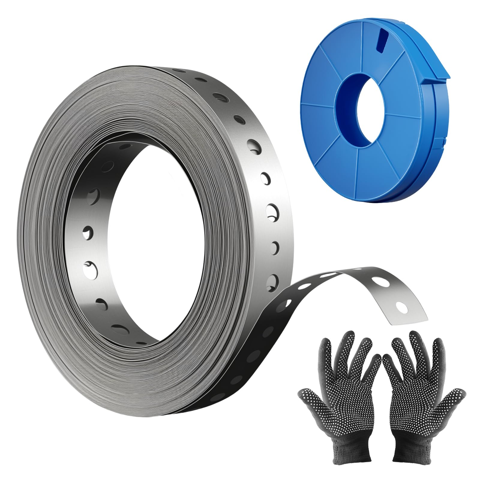 Galvanized Metal Pipe Strap 3/4" x 66 FT, 32-Gauge - Metal Hanger Strapping with Holes for Pipe Support, Flexible Trimming | Includes Storage Case &amp; Gloves (66 FT)