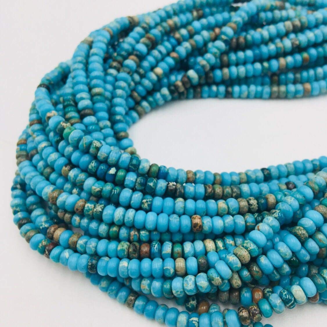 JM Design Blue Imperial Jasper Smooth Rondelle Size 2.5mmx4mm 15.5" Strand for Jewelry Making, Arts and Craft