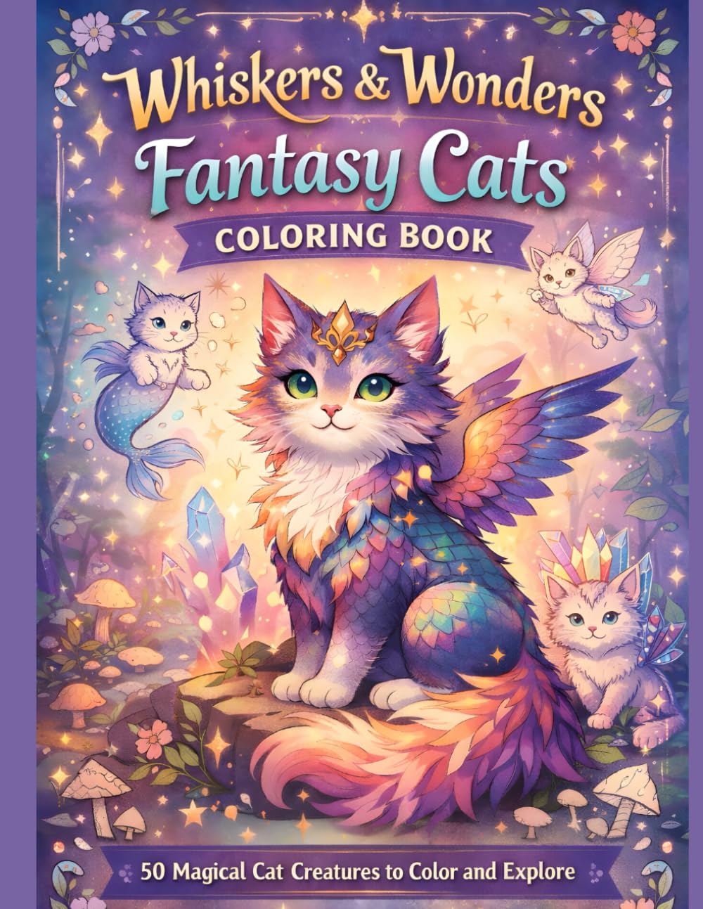 Whiskers & Wonders: Fantasy Cats Coloring Book: 50 Magical Cat Creatures to Color and Explore
