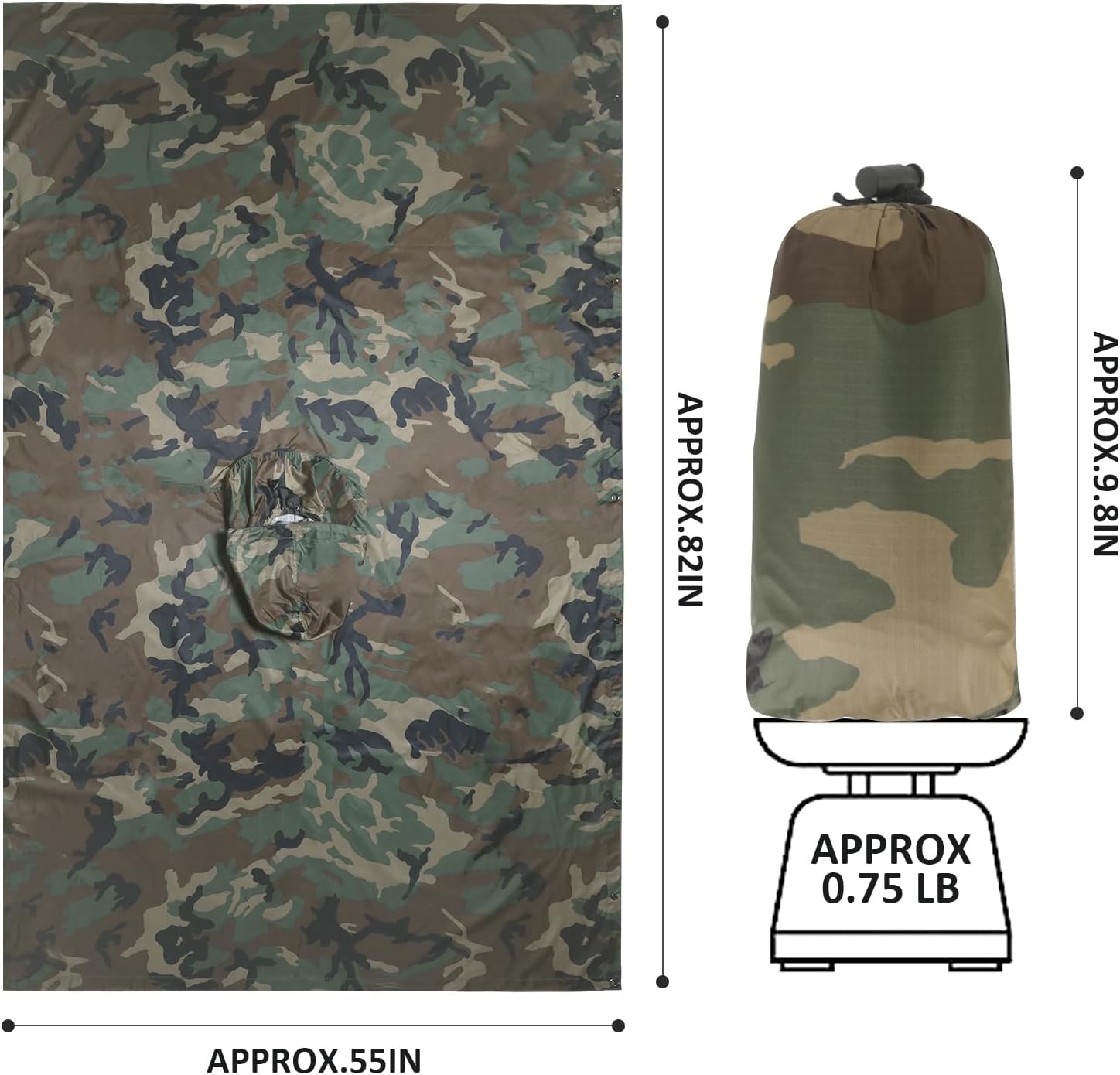 GRVCN Military Rain Poncho, Camouflage Raincoat Outdoor Waterproof Lightweight - Image 3