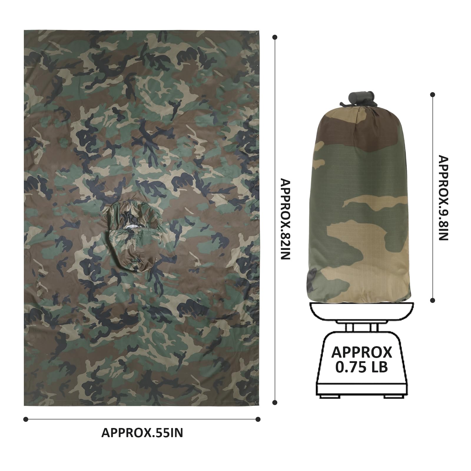GRVCN Poncho de lluvia militar, impermeable de camuflaje para exteriores, impermeable y ligero