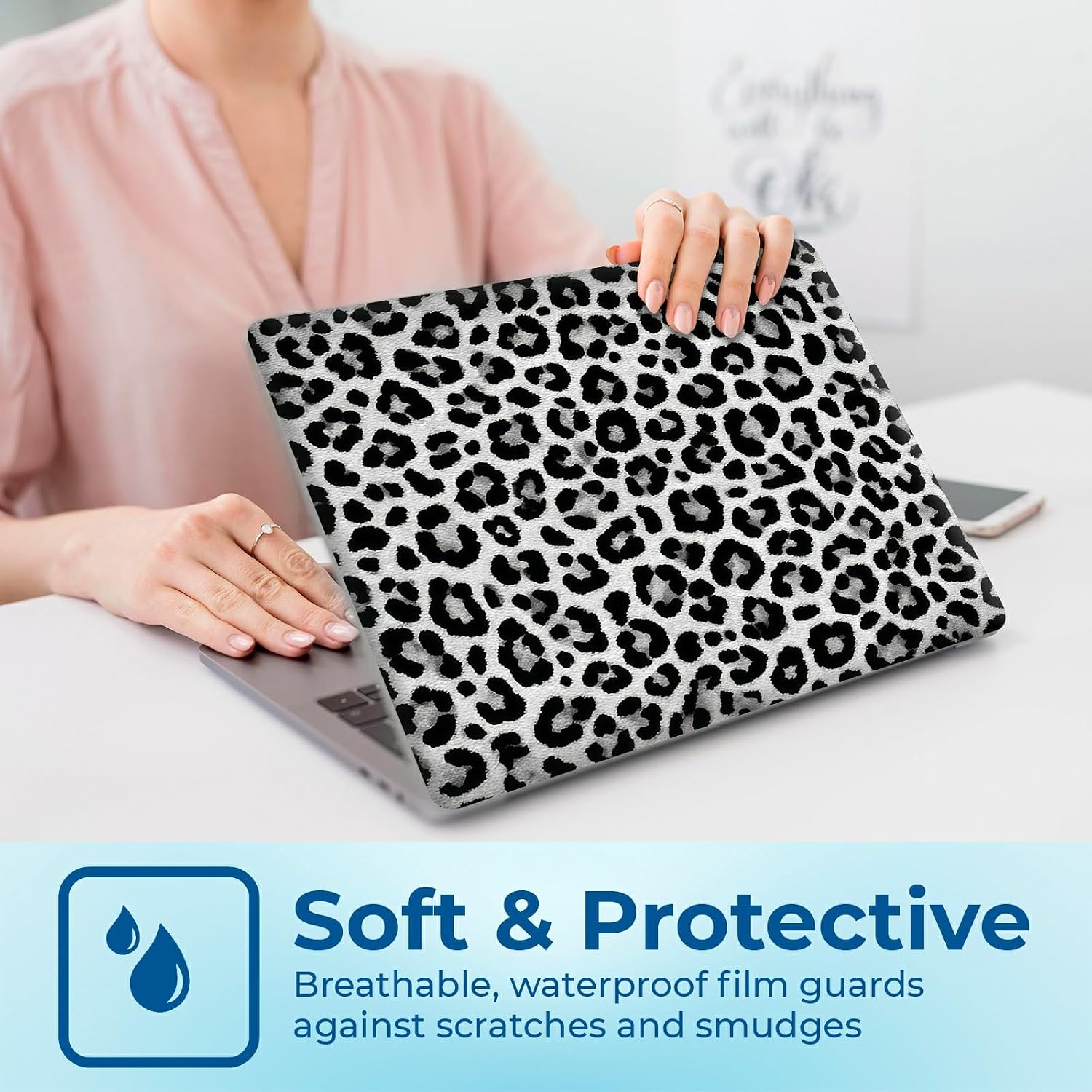 Reusable Universal Laptop Skin Sticker, Cut to Fit for 11.6–15.6 Inch Laptops, Waterproof Protective Film, No-Residue - Black White Leopard image 5