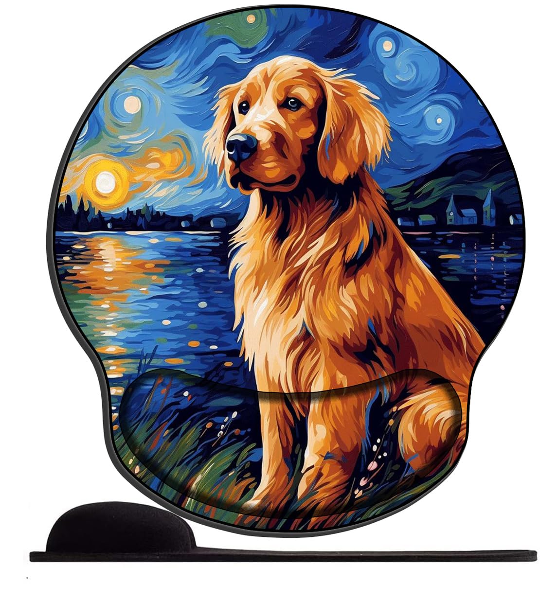 3D Mouse Mat with Wrist Rest Support Gaming Mouse Pad?with Non Slip Rubber Base Memory Foam Mousepad Mouse Wrist Rest Pad for Computer?Starry Sky Golden Retriever Dog