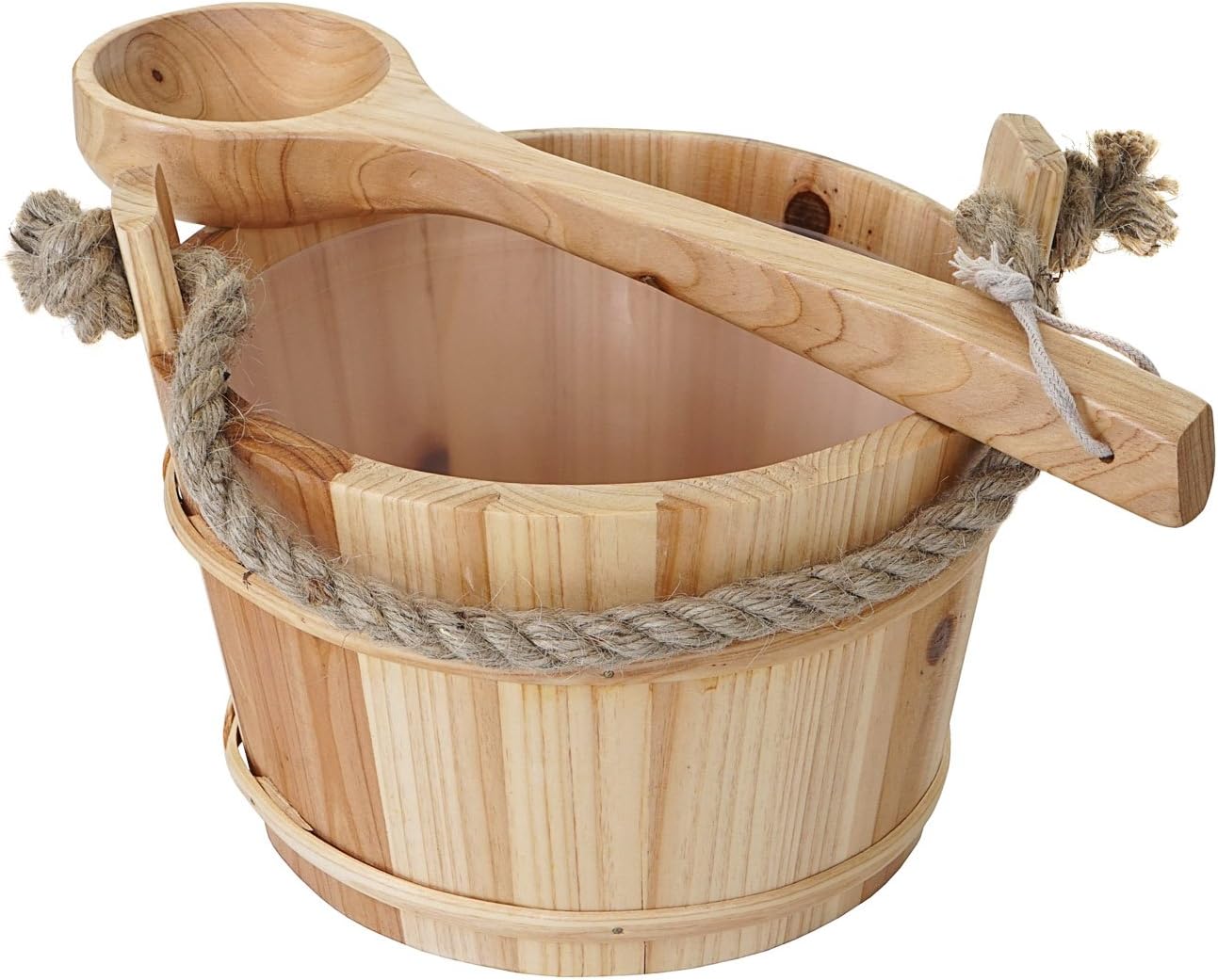 Mendler Sauna Bucket with Insert HWC-B26 Sauna Accessories Sauna Bucket Sauna Ladle Infusion Pine Wood 3.5 L Light Brown