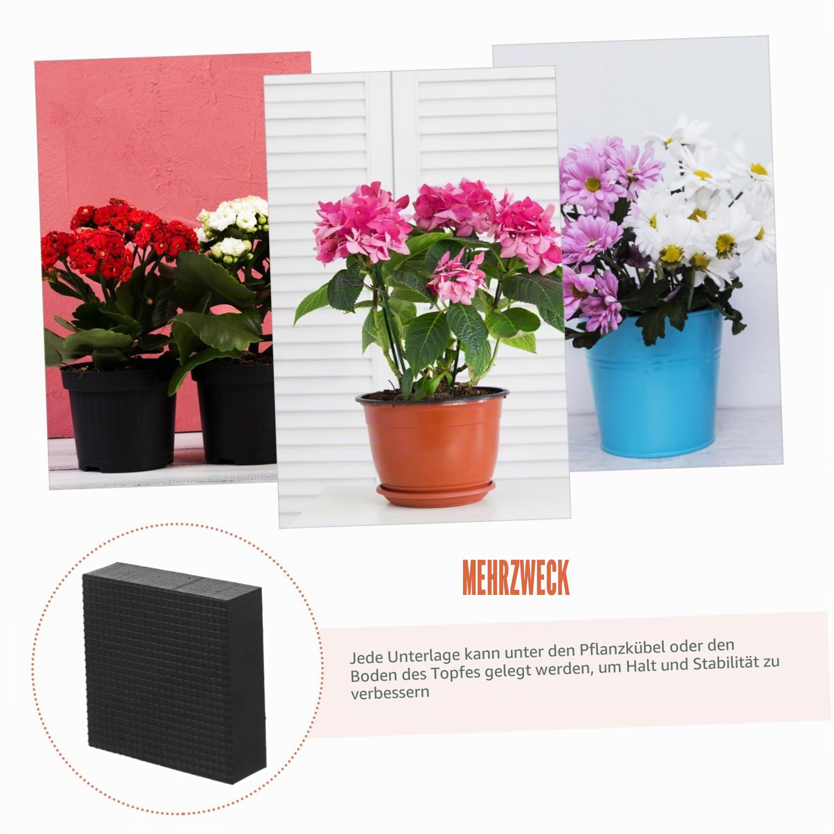 Toyvian 8 Stück rutschfeste Gummi Pflanztopffüße 50x50x15mm Kleine Blumentopferhöhung Für Außentöpfe Terrasse Balkon Stapelbare Pflanzenerhöhung Mit Bodenschutz