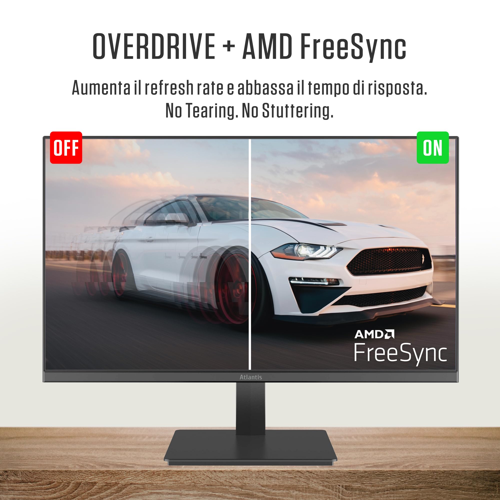 Atlantis Monitor 24 pollici, schermo 24" VA 120Hz, Full HD 1920x1080, VGA HDMI, MULTIMEDIALE, FreeSync, Uscita Audio/Cuffie, inclin, risposta 5ms, Contrasto 4000:1, Angolo 178/178, Cavo HDMI 1,5m