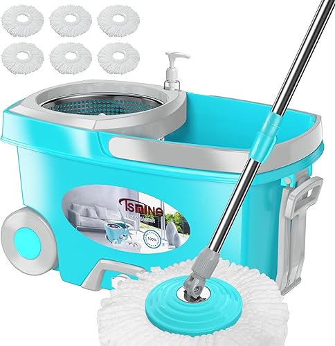 FunClean - Trapeador giratorio y cubo, trapeador y cubo con escurridor para el hogar, herramienta de limpieza de piso giratorio de 360 grados con 6