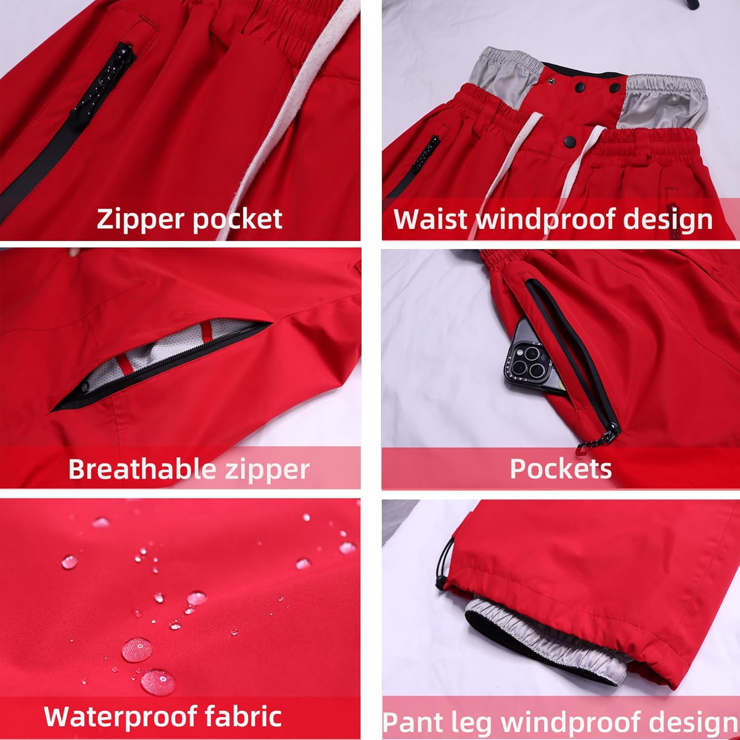 DOOK SNOW Men & Women's Ski Pants, Waterproof Windproof Snow Pants with Large Cargo Pockets, Pants for Winter Outdoor Sports