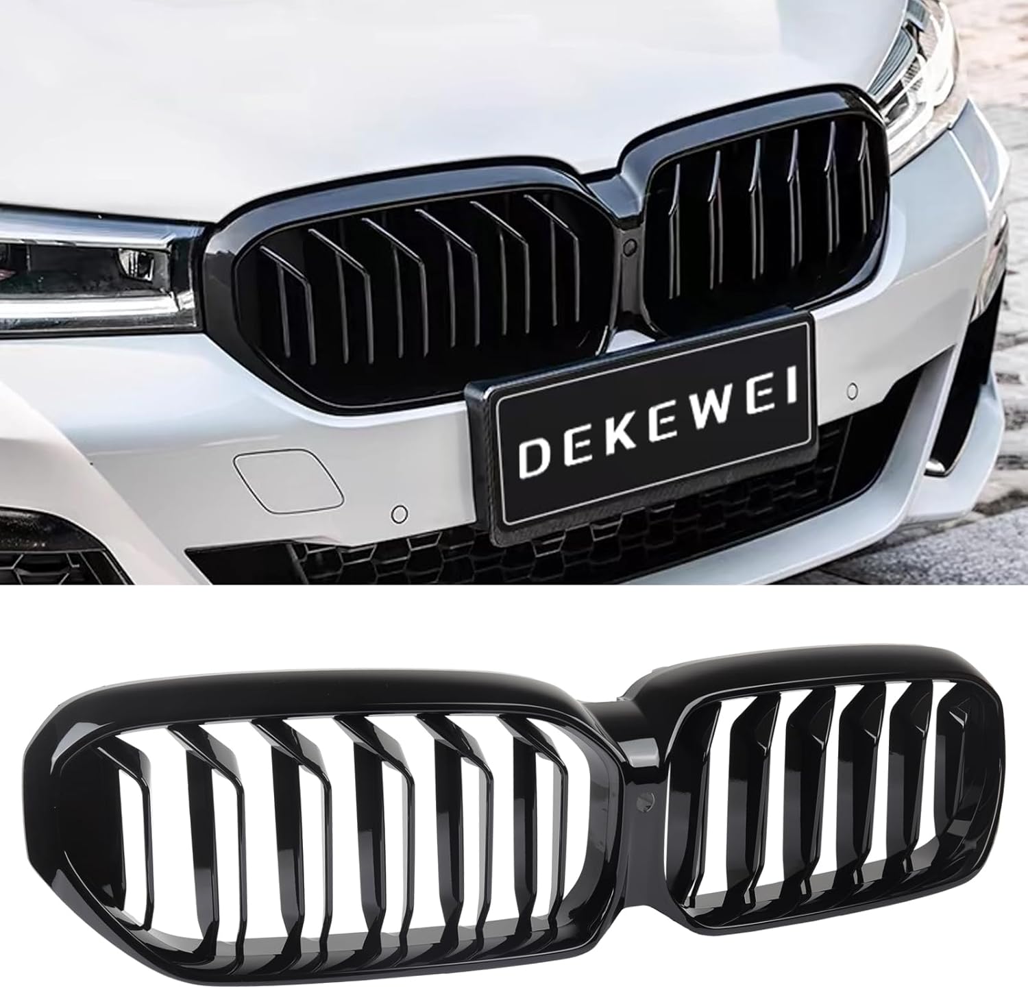 F10 Grille,Front Kidney Grille Grill Compatible With 2010-2017 5 Series F10 F11 M5 (Double Slats Gloss Black Grills, 2pcs)
