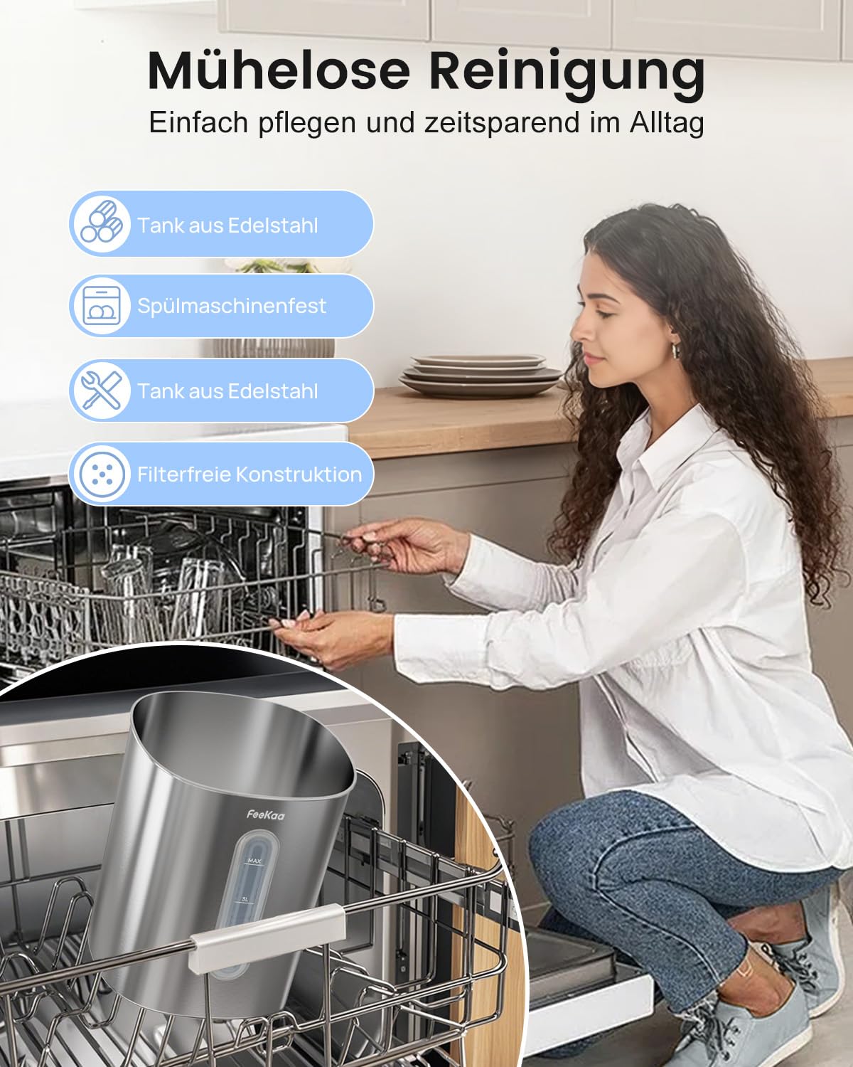 Luftbefeuchter Große Räume 4L Edelstahl, Ultraschall Kaltnebler, Weiß | Bis 50 m² Große Räume, Spülmaschinengeeignet, Leiser Betrieb, für Schlafzimmer, Babyzimmer, Büro, Wohnzimmer & Zimmerpflanzen