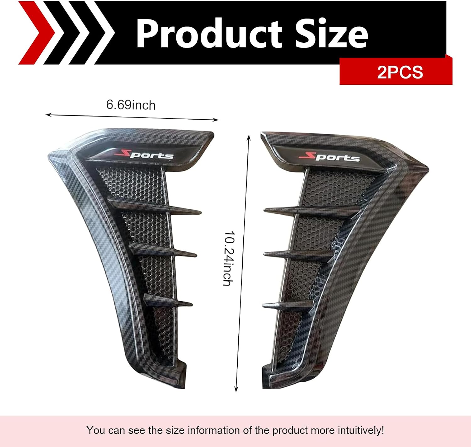 2PCS Car Fender Side Vents, Personality Shark Gill Air Flow Grille Decoration, Self-adhesive Sports Pattern Exterior Trim Modification Kit, Universal for Most Cars (Black)