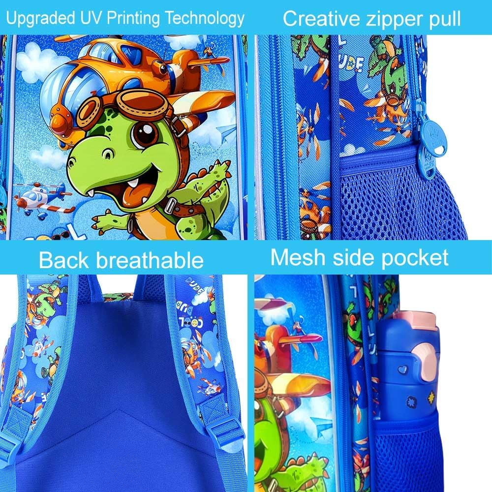 AGSDON 3PCS Dinosaur Backpack for Boys, 16" Kids Bookbag Water Resistant for boy, Lightweight Backpacks with Lunch Box Pencil Case - Image 5