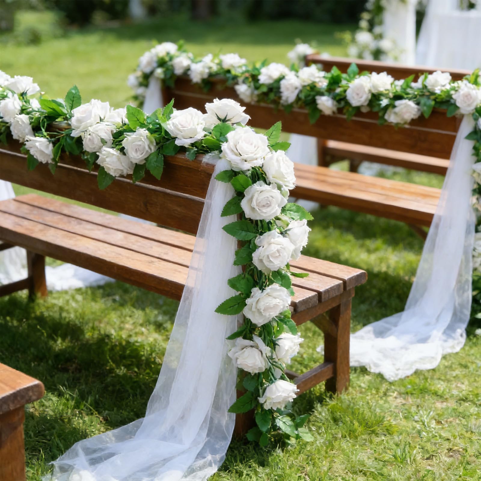 Lot de 6 guirlandes de fleurs artificielles à suspendre pour fête de mariage, mur, jardin, table, décoration d'intérieur (blanc)