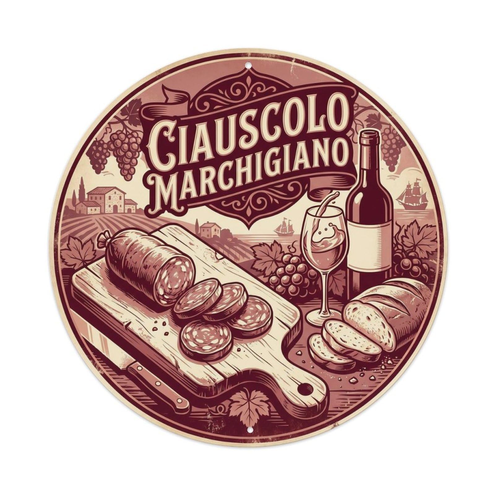 Italy Cuisine Travel Ciauscolo Salami Marche Wine Metal Tin Sign