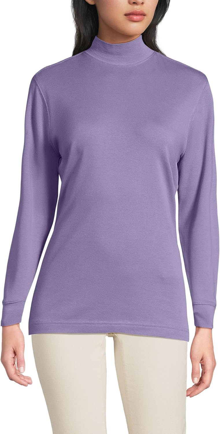Lands' End Women Long Sleeve Relaxed Cotton Mock Violet Verbena Regular X-Small