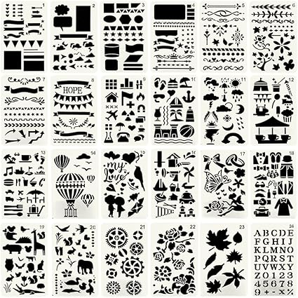 Amazon Co Jp Zadafina 描画テンプレート 24枚セット ステンシル ステンシルプレート 手帳用 テンプレート ステンシルシート 製図用テンプレート 描画ツール 絵描き道具 塗り絵 Diyアルバム ホビー