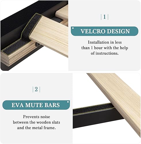 Miniatura 20 de HOOMIC Base de cama moderna de plataforma matrimonial con cabecera ajustable, cama tapizada de piel sintética de lujo con trineo de perfil bajo,