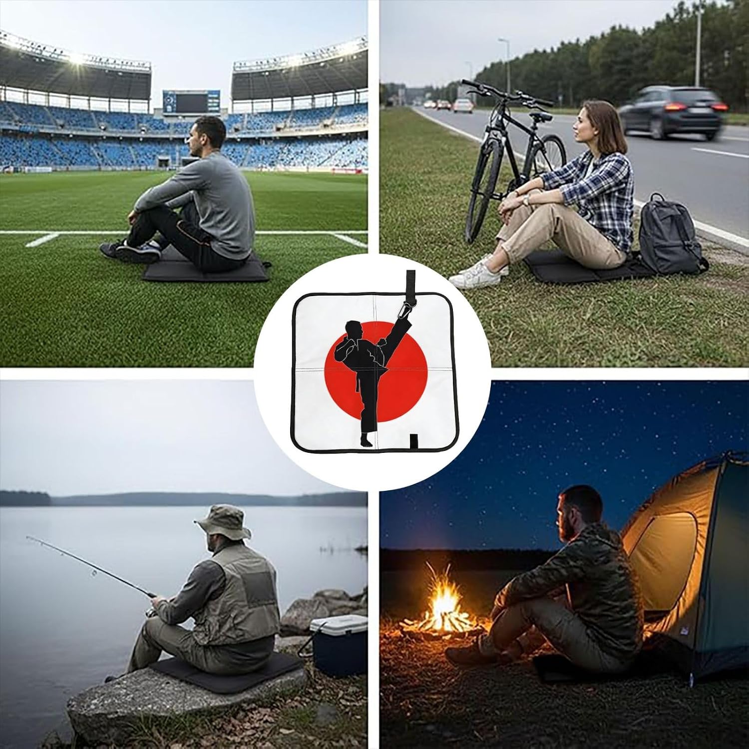 (Taekwondo Design) Sitting Pad Foldable Seat Cushion Lightweight Camping Seat Mat with Hook for Outdoor Hiking Picnic Camping