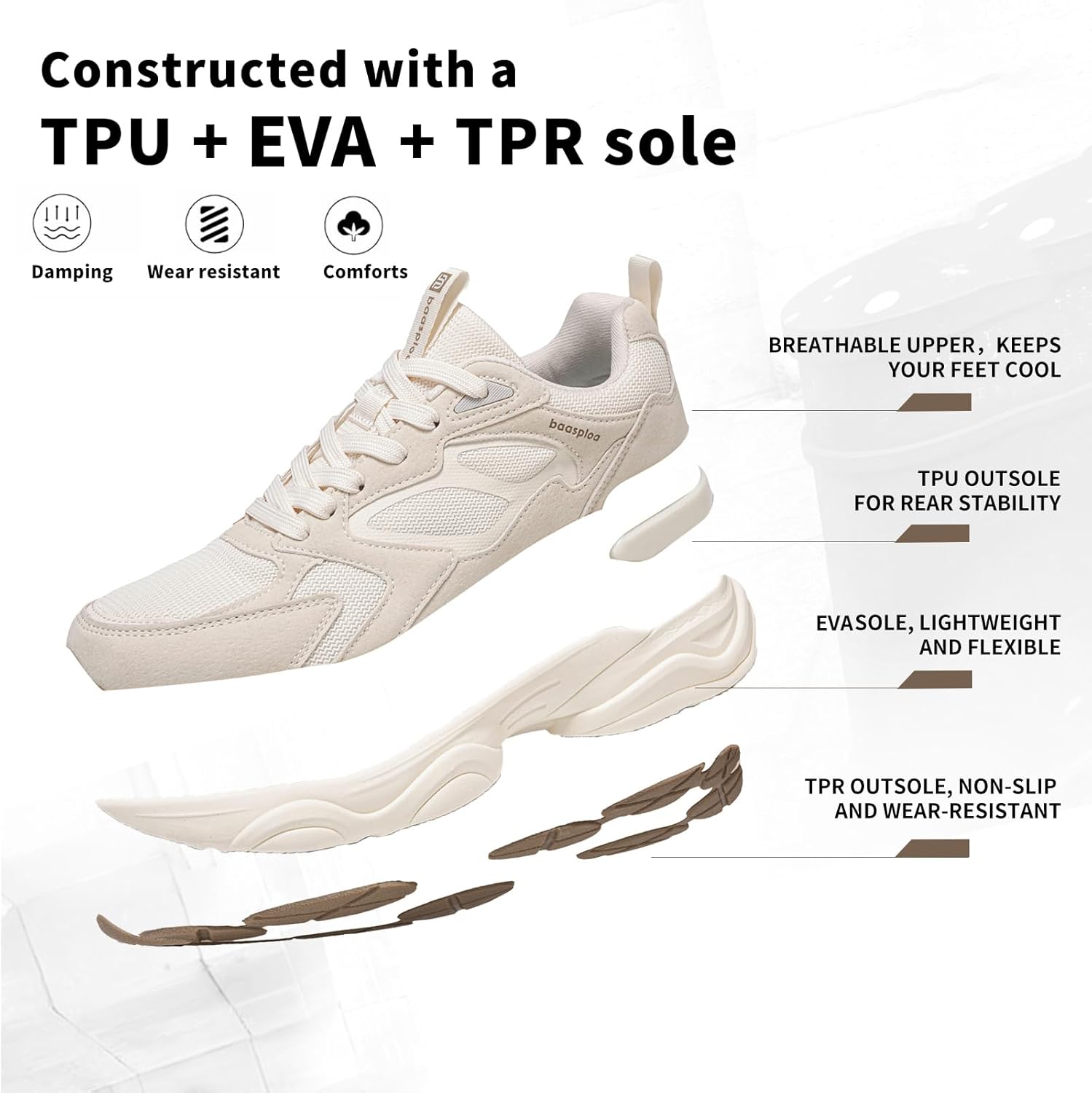 BAASPLOA Women's Casual Fashion Sneakers Lightweight Walking Shoes for Women Workout Gym Sneakers Non Slip Breathable Mesh Tennis Shoes Chunky Retro Dad Shoes