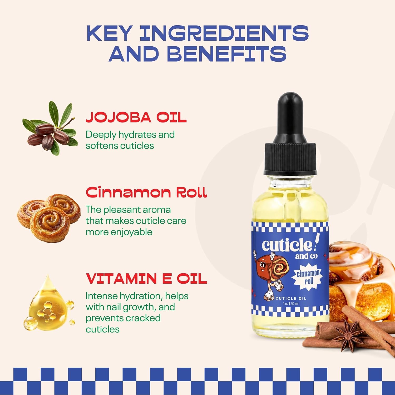Cuticle & Co Cinnamon Roll Scented Cuticle Oil 1 Oz | Fast-Absorbing Nail Oil for Manicure & Pedicure Care, Dry Cuticles, Nails & Skin with Jojoba, Vitamin E