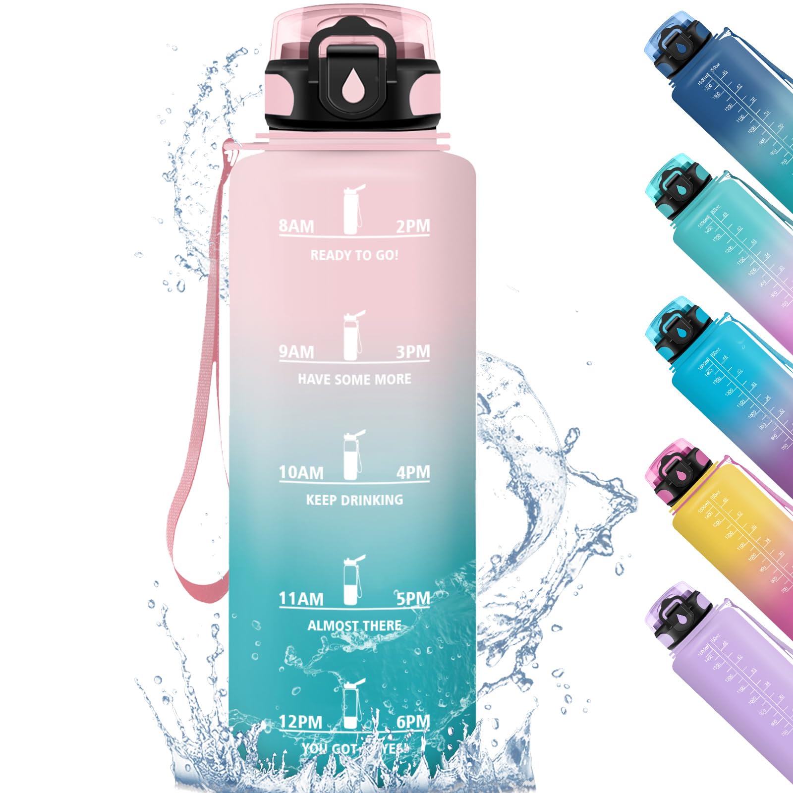 HoneyHolly Sports Water Bottle, 1500ML Leak Proof Motivational Water Bottle, Sports Time, Sports Water Bottle, with Filter, Water Bottles, Water Bottle for School, Office, Study, Fitness