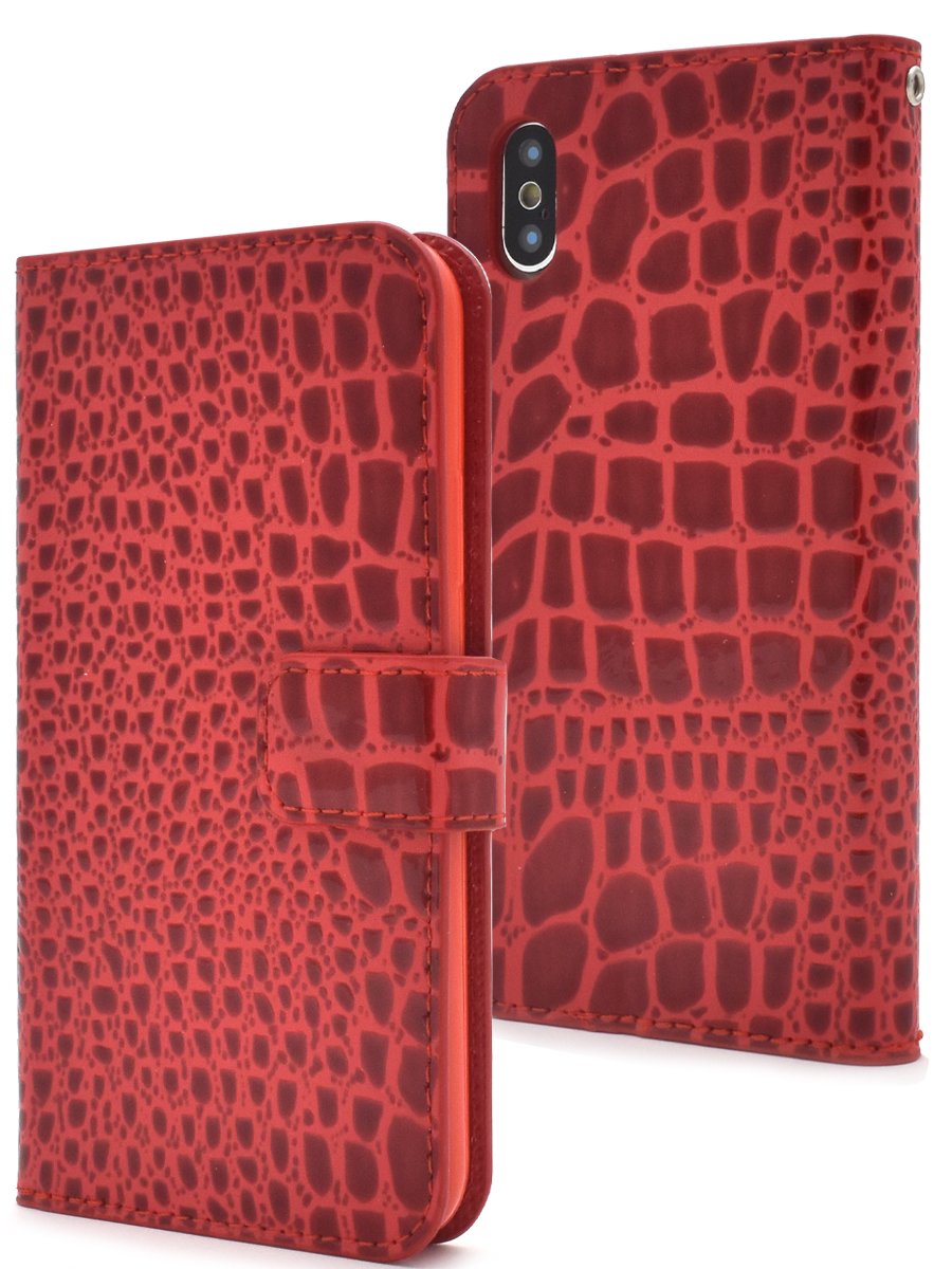 iPhone X XS 手帳型 スマホ ケース レッド 赤 保護ケース iPhone X iPhoneX ケース 手帳型 カバー 手帳型ケース