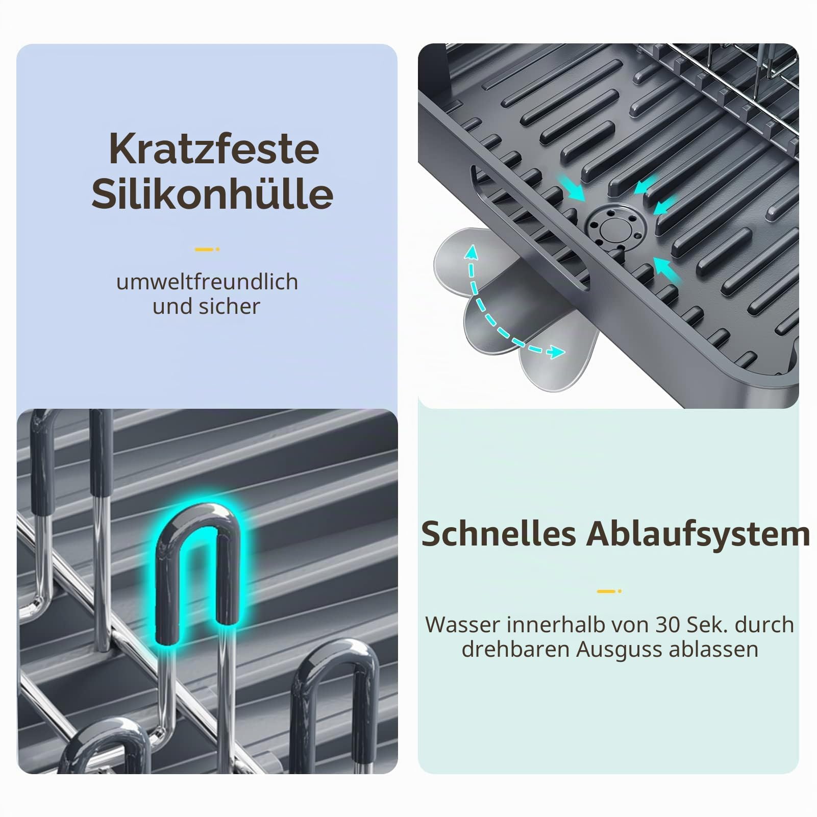 SAYZH Abtropfgestell, Erweiterbar (33,5 CM-50 cm) Geschirrabtropfgestell, Edelstahl Abtropfgestell Geschirr mit Utensilienhalter Becherhalter für Küchentheke Spüle Organizer(Grau)