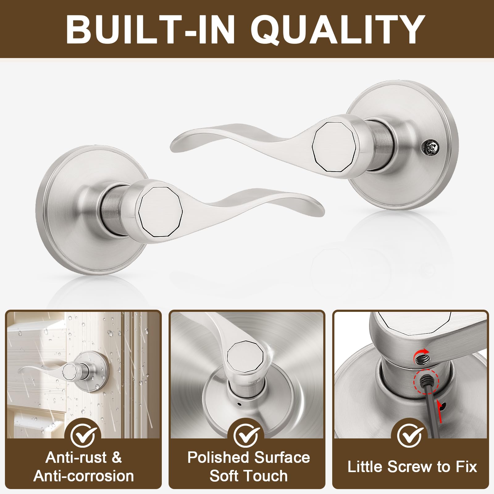 Mengico 3 Pack Black Privacy Door Lever, Modern Interior Door Knobs For