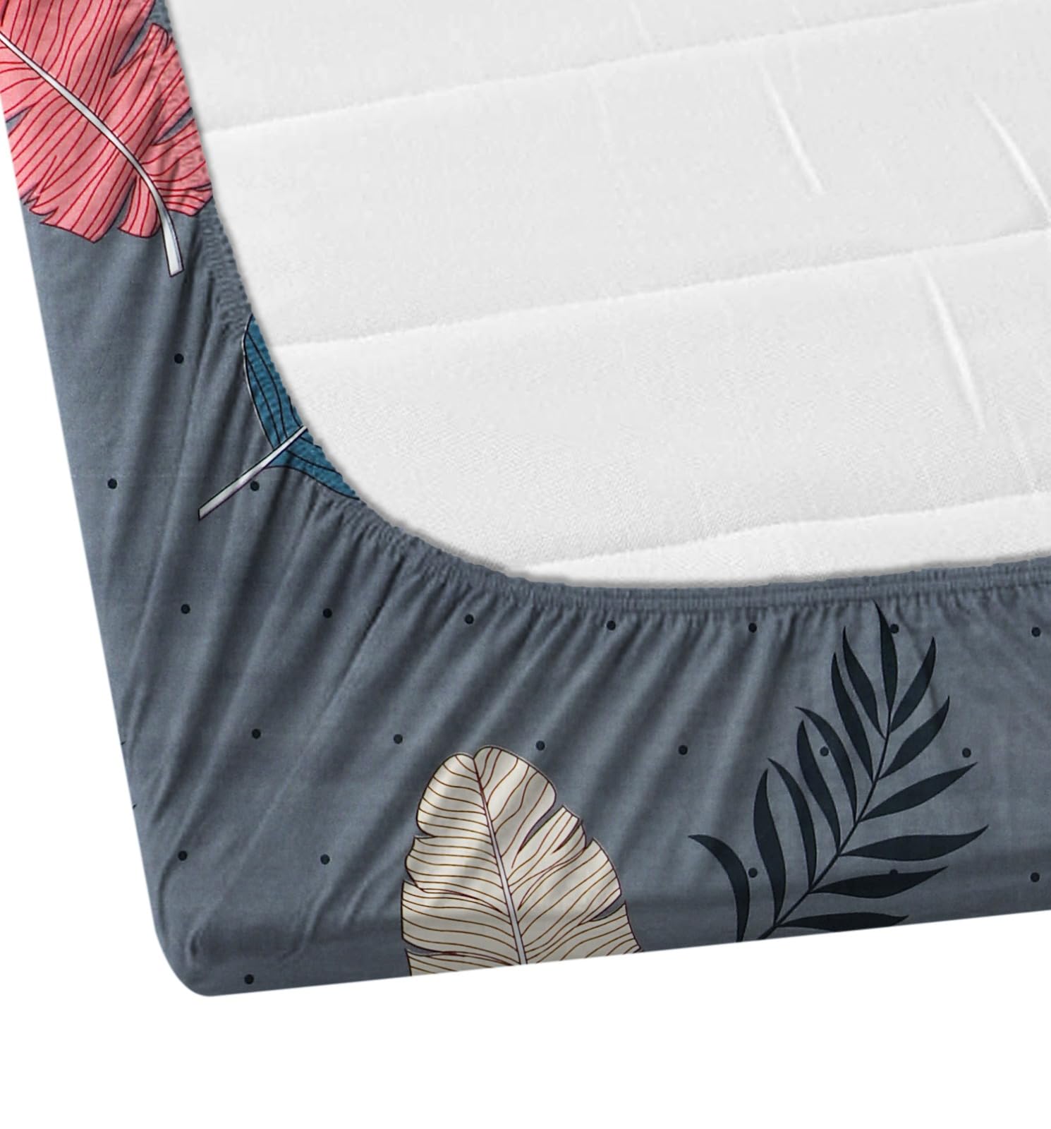 DECORUM Glace Cotton Fitted Bedsheet with 2 Pillow Cover (Grey) 1