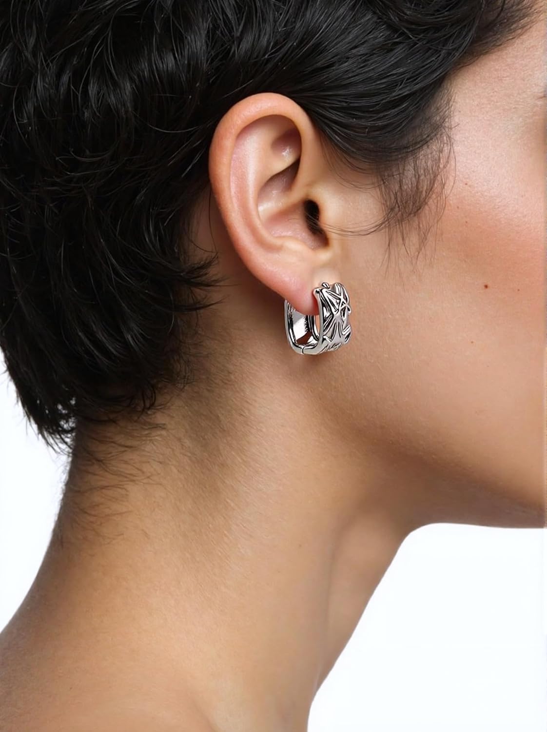 Tiny Dainty Gold & Silver Huggie Hoop Earrings for Women:Small Bamboo,Square,Twisted,Teardrop,U-Shaped Hoops, Mini Huggie Hoops in Champagne & White Gold Plated Hypoallergenic Lightweight - Image 2