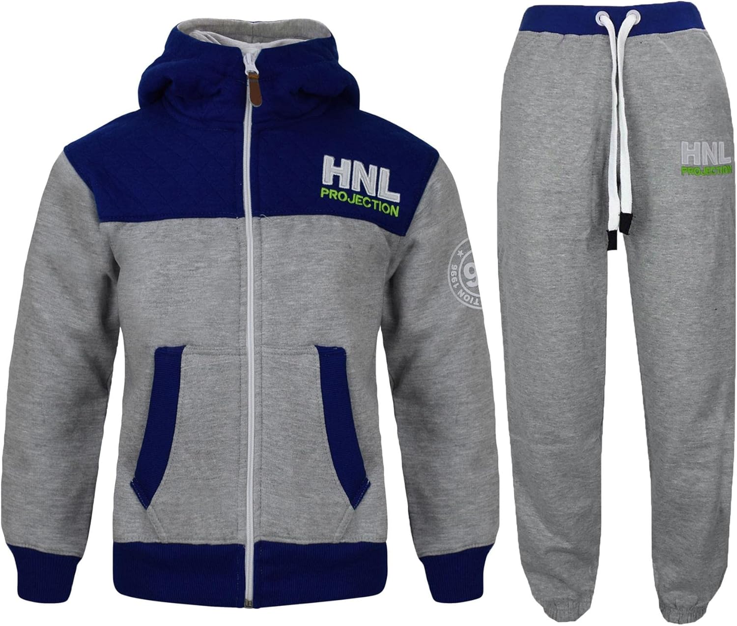 A2Z 4 Kids Boys Tracksuit Jogging Suit Jacket Top Bottoms - T.S HNY 96 Grey & Blue 5-6
