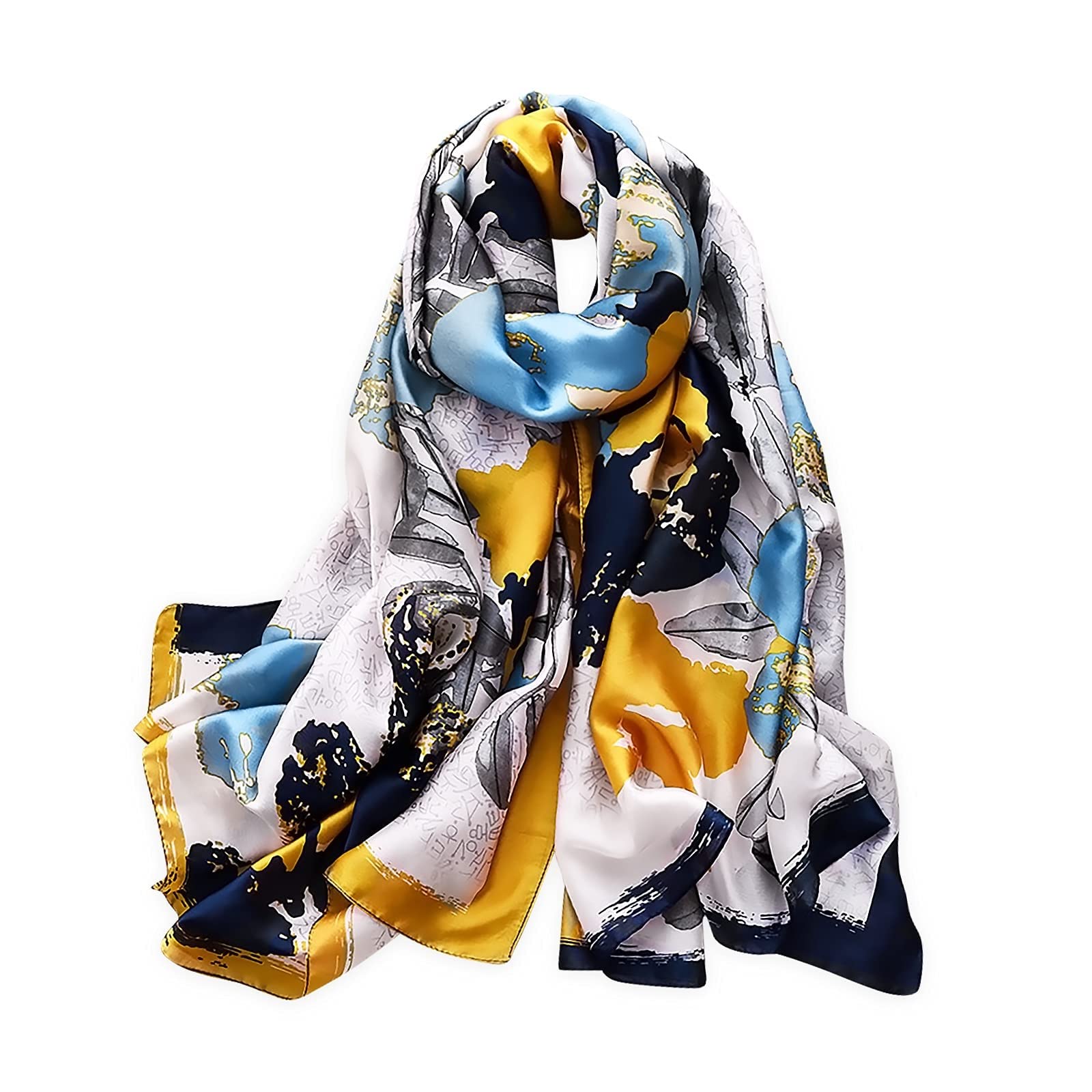 Silk scarf Women Shawl Yellow Scarf Neckerchief Head Wrap Thin Ladies Beach Shawl Vintage Bridal Chiffon Scarf Muslim Colorful Cloth Christmas Scarf