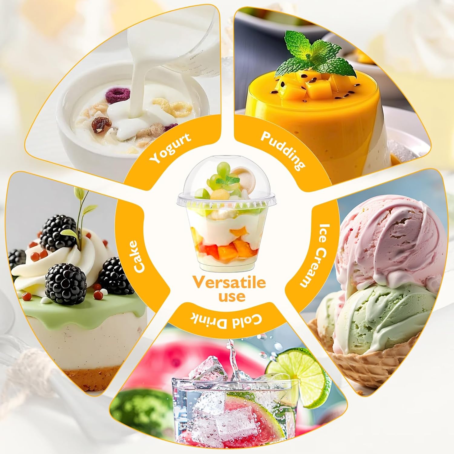KesaPlan 100 Set 9 oz Plastic Clear Dessert Cups with Dome Lids No Hole & Spoons, Crystal Disposable Parfait Cup with Lids, Plastic Fruit Cups for Ice Cream Puddings Yogurt Smoothie Juice Snacks - Image 7