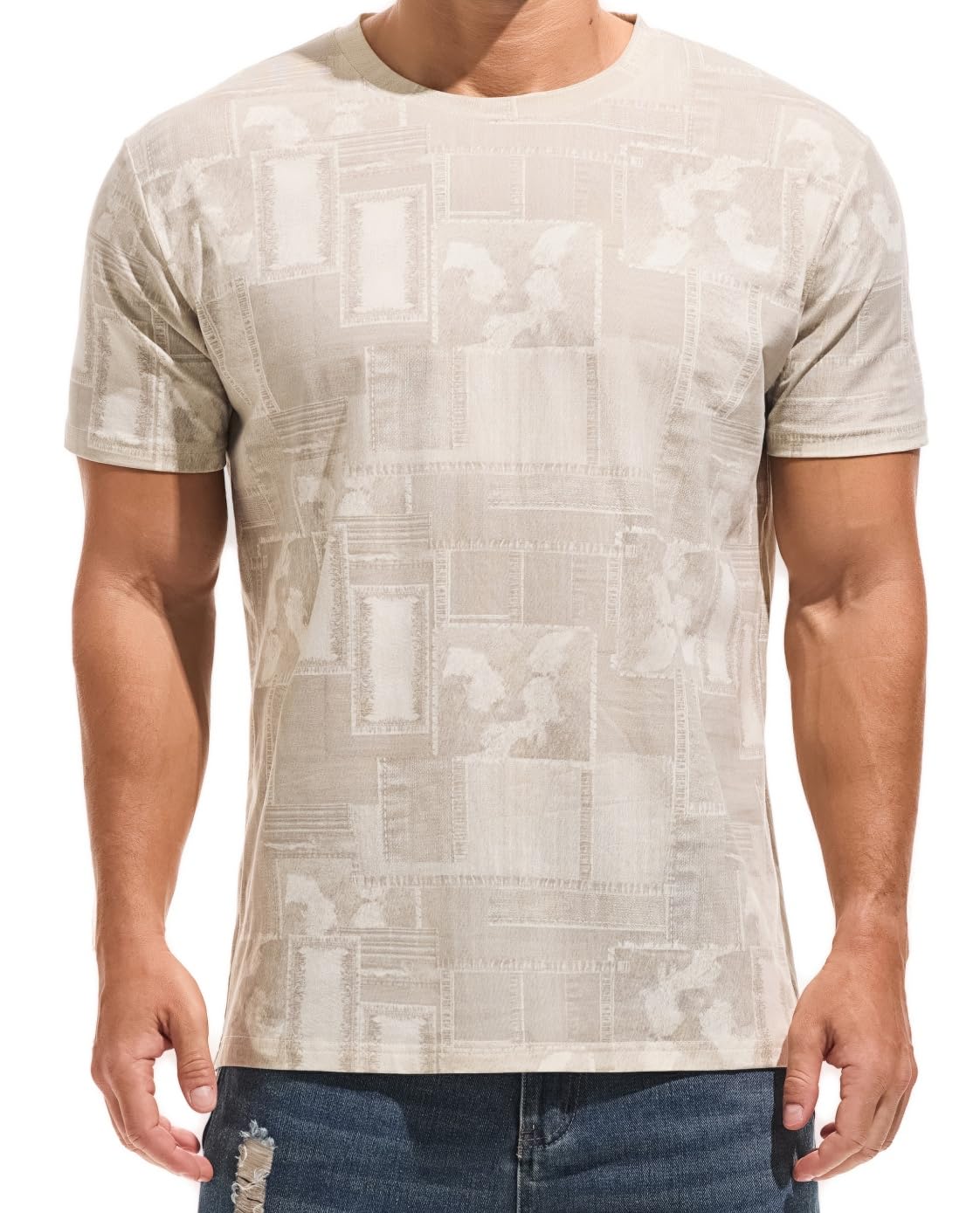 YINGDA Herren T-Shirt gedruckt gefärbt Gitter Graffiti Shirt(CFG Weiß S)