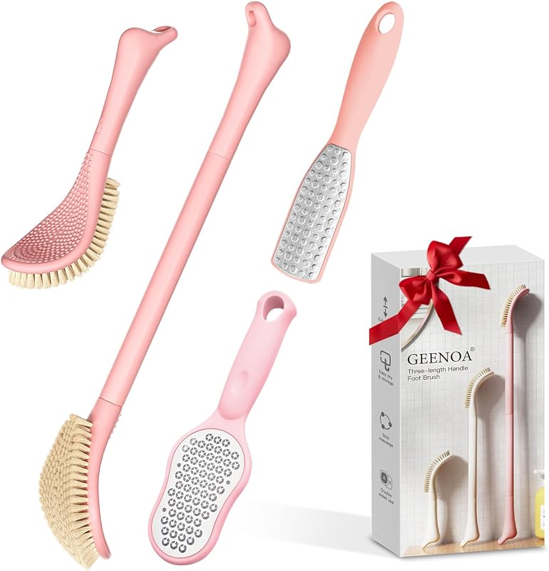 Kit de escova e lixas para pés GEENOA com cabo ajustável, 3 peças, rosa