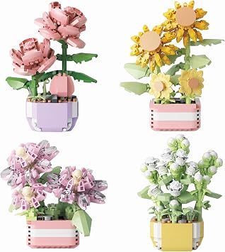 Micro Mini Flowers Plants Building Sets-4set | Includes Roses,Sunflowers, Chrysanthemums, Starry Sky, Office Or Home Desktop Decorations, Creative Gifts For Girls And Women