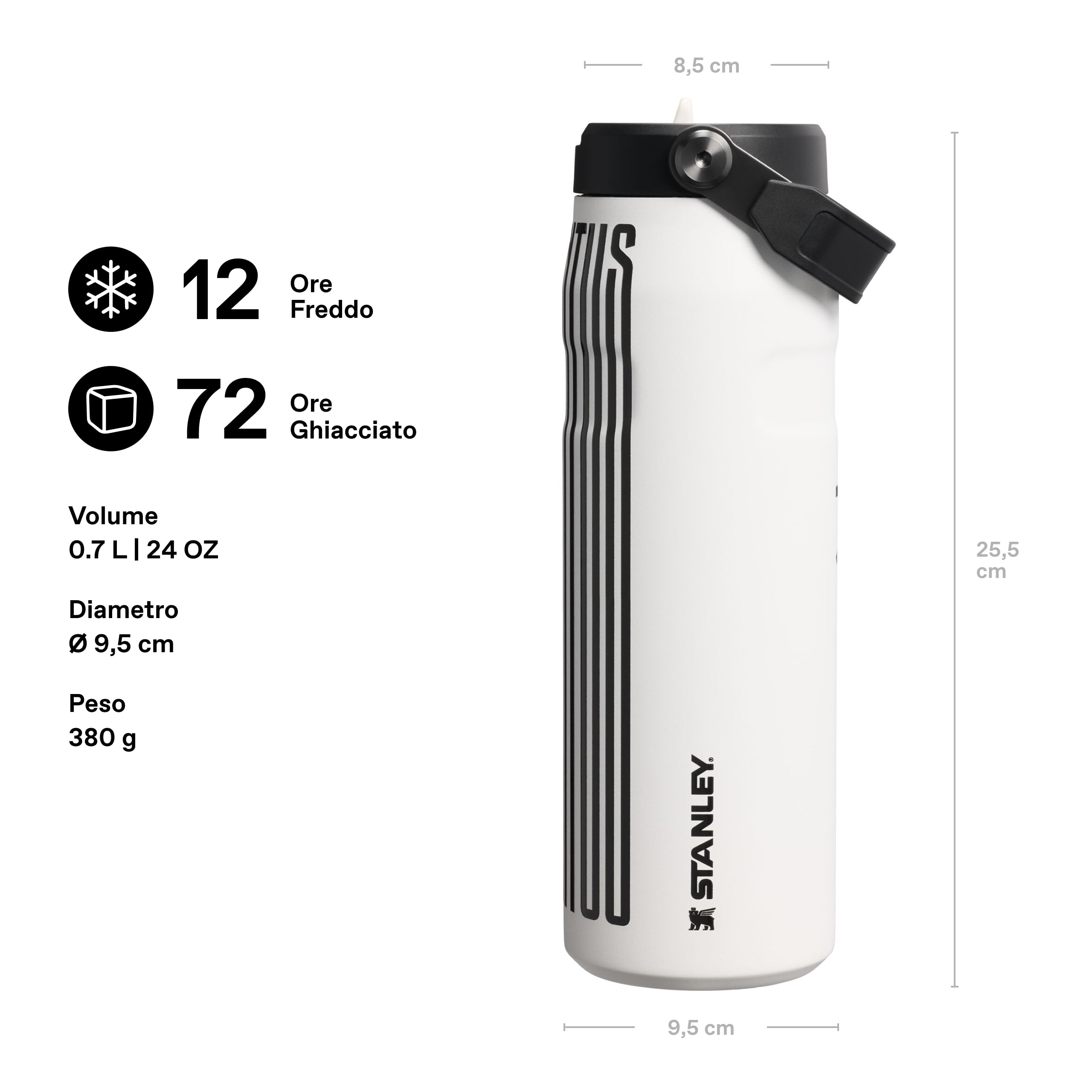 Stanley 1913 Flip Straw Borraccia Con Cannuccia 0.7L - Juventus | 10 Ore Di Freddo - 2 Giorni Di Freddo - Acciaio Inossidabile - Senza BPA - A Prova di Perdite - Lavabile In Lavastoviglie