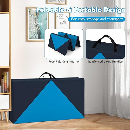 Miniatura 6 de Goplus Colchoneta de gimnasia plegable, 8 x 4 x 2 pulgadas, con cierres de velcro, piel sintética, asas de transporte para el hogar, gimnasio,