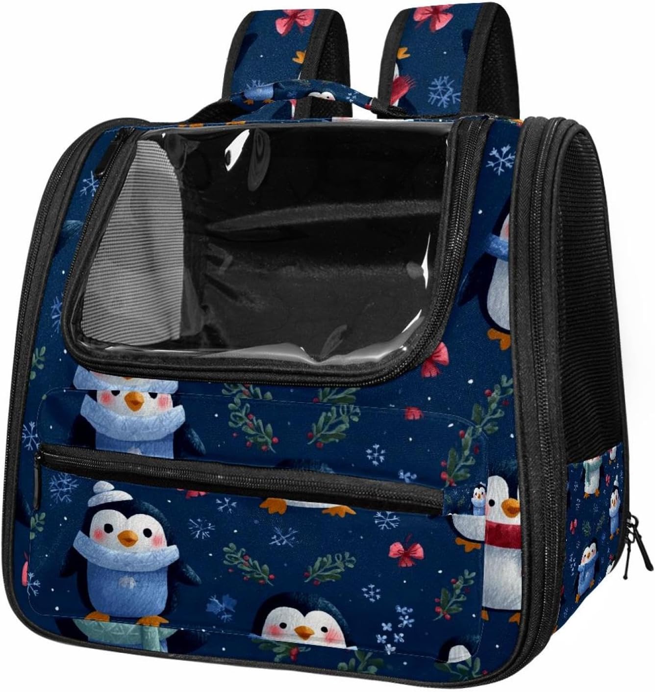 Portable Travel pet Backpack Carrier Hamster Bag Small Dog cat Carrier Breathable Hang Bag, Christmas Animals Cute Penguin (3)
