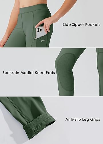 Miniatura 3 de Willit Pantalones de equitación para niñas, pantalones ecuestres para niños, parches de rodilla, mallas escolares con bolsillos con cremallera