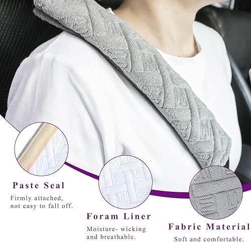 Miniatura 9 de Dickno 2 fundas para cinturón de seguridad de automóvil, suaves y cómodas, fundas seguras para correa de hombro, almohadilla de arnés que ayuda a